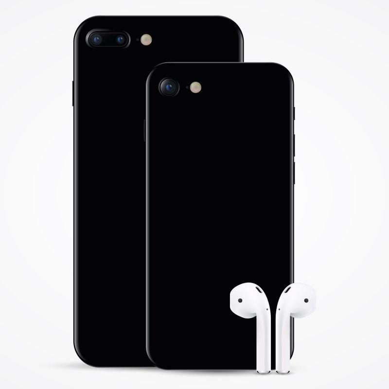 矢量不同尺寸的黑色智能手机及耳机