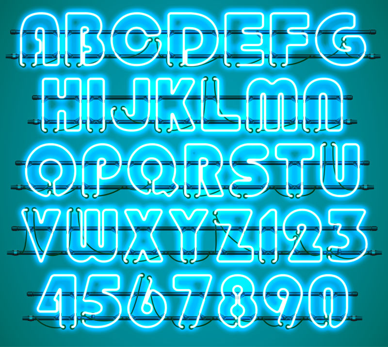 矢量湖蓝色霓虹灯字母设计元素