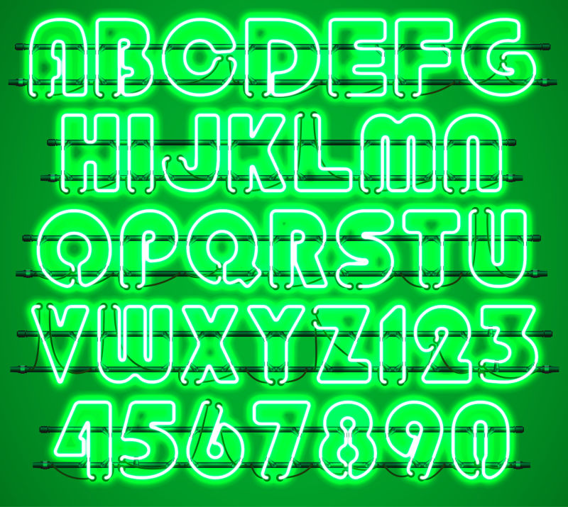矢量绿色霓虹灯字母设计元素