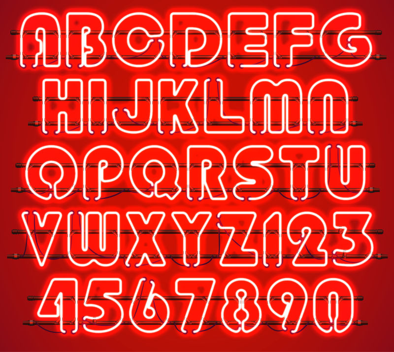创意矢量红色发光霓虹灯字母设计元素