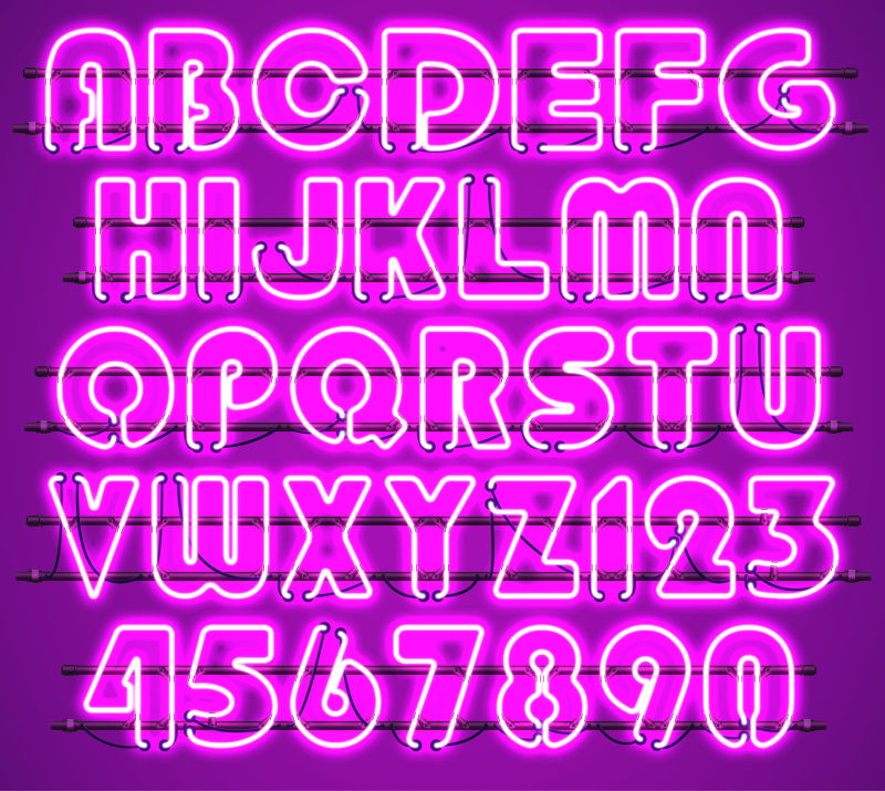 创意粉色发光矢量霓虹灯字母设计元素