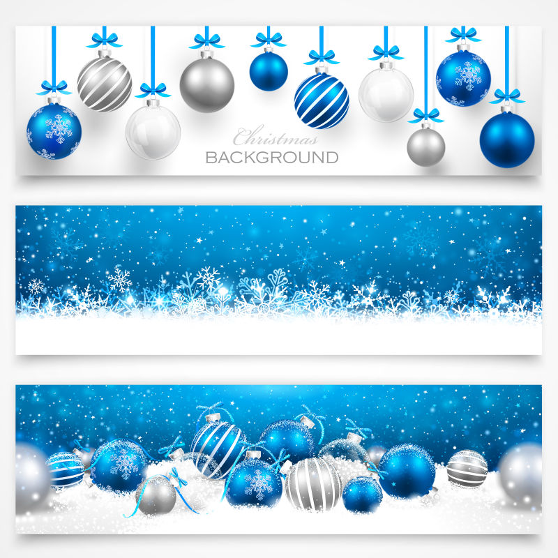 蓝色雪花背景圣诞横幅设计矢量图