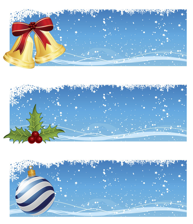 矢量圣诞节装饰球和铃铛横幅设计