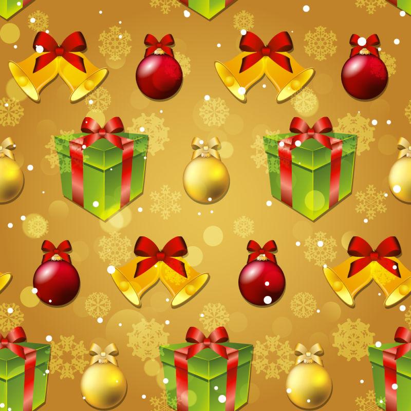 圣诞树玩具礼品带彩带和圣诞铃铛矢量