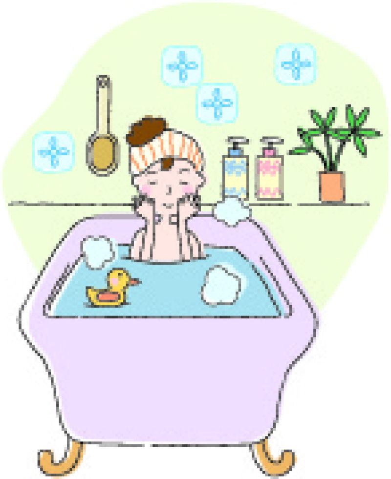 在浴池洗澡的美女的平静生活插图矢量
