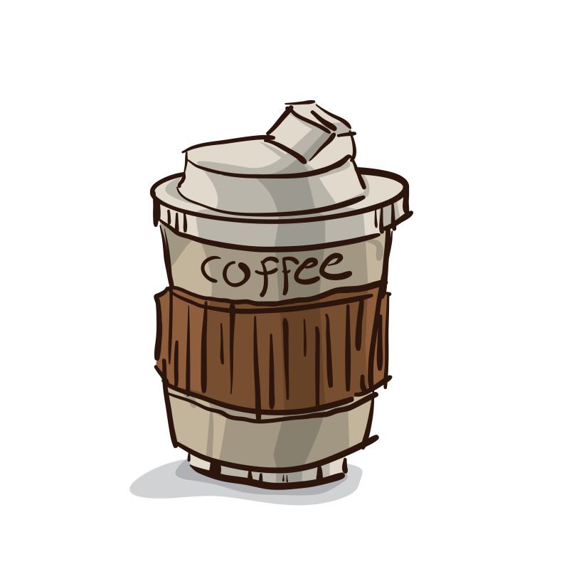 矢量咖啡杯热咖啡画标签