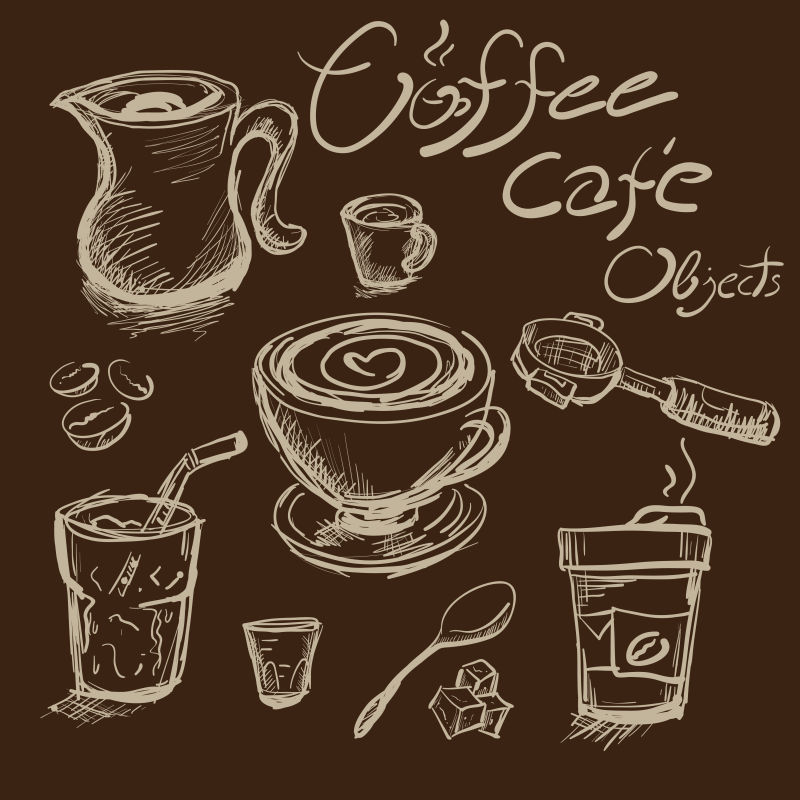 矢量手绘绘制咖啡对象