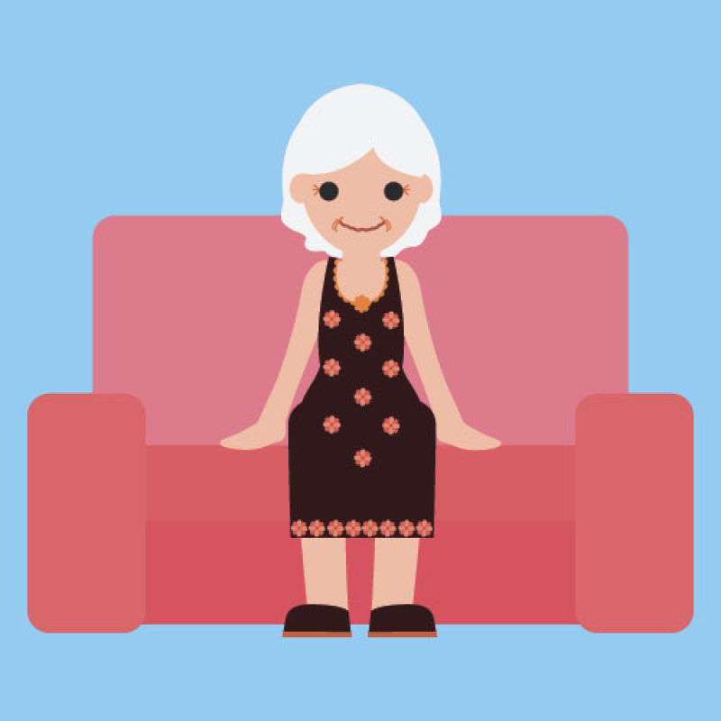 坐在沙发上的老女人肖像设计矢量