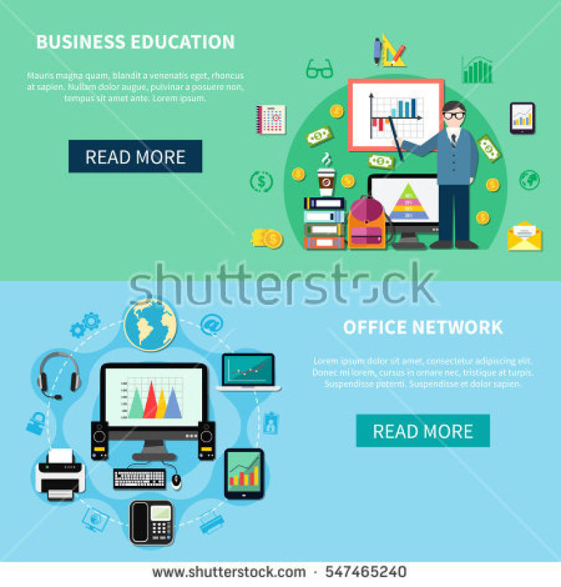 办公网络和商业教育矢量平面横幅