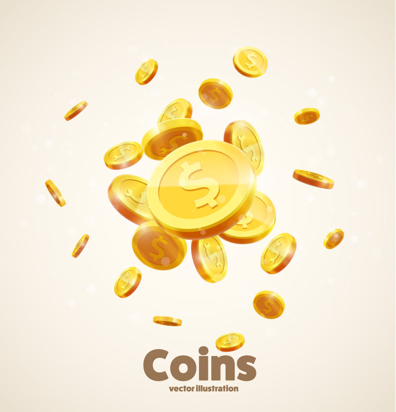 矢量金币坠落3D现实硬币图标