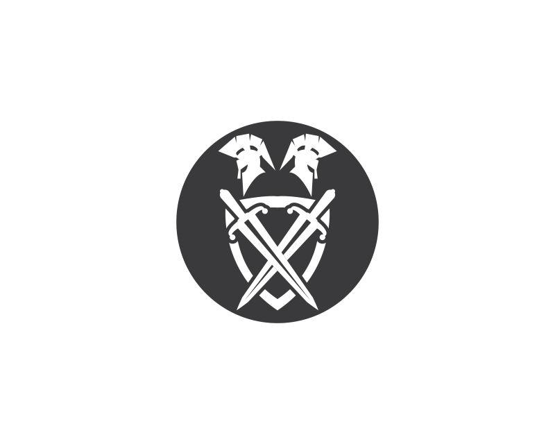 黑白色复古元素的盾牌安全保护标志矢量