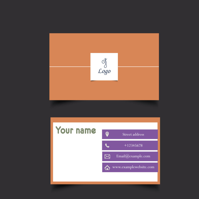 橙色和紫色的矢量商务名片设计