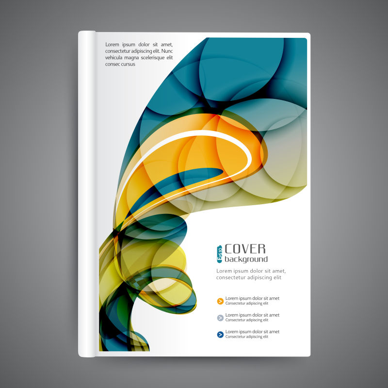 矢量彩色抽象线条与波浪的年度报告封面设计