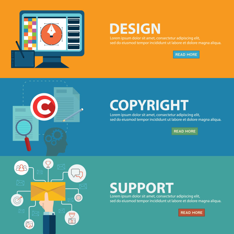 矢量平面设计中的支撑设计和版权横幅