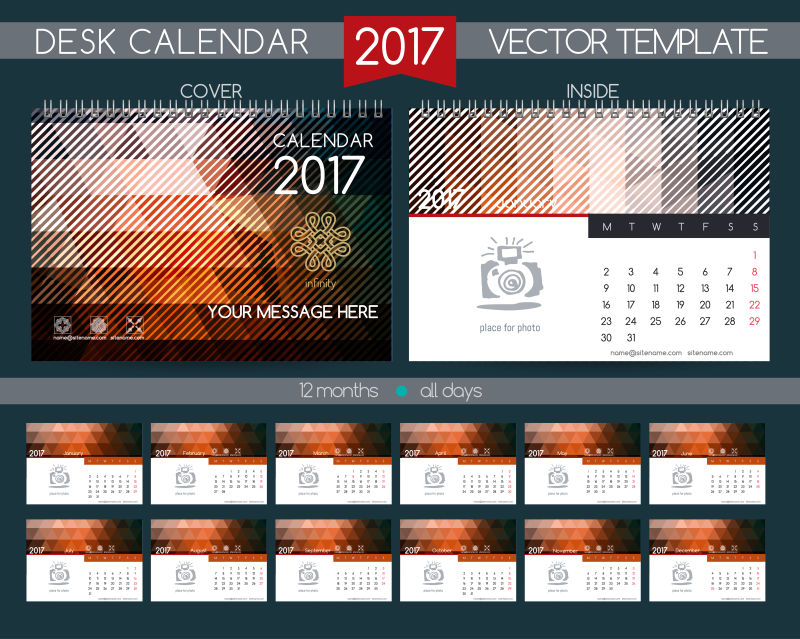 矢量几何三角形2017日历设计