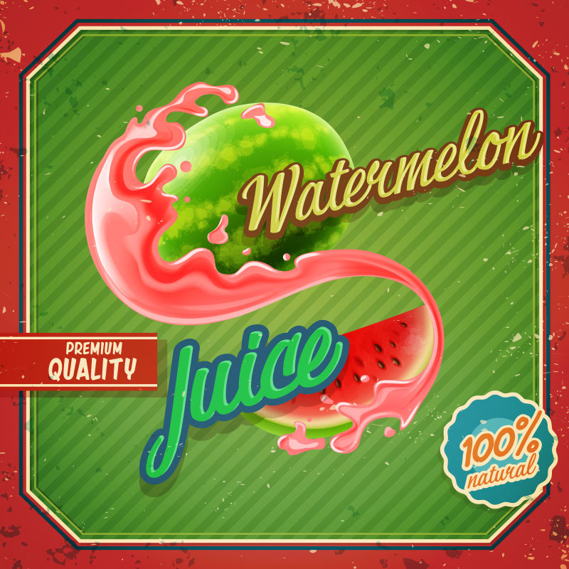 西瓜矢量水果饮料标签