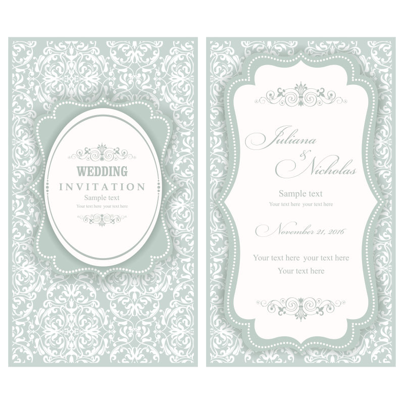 婚礼邀请卡在一个老式风格的蓝色和米色矢量