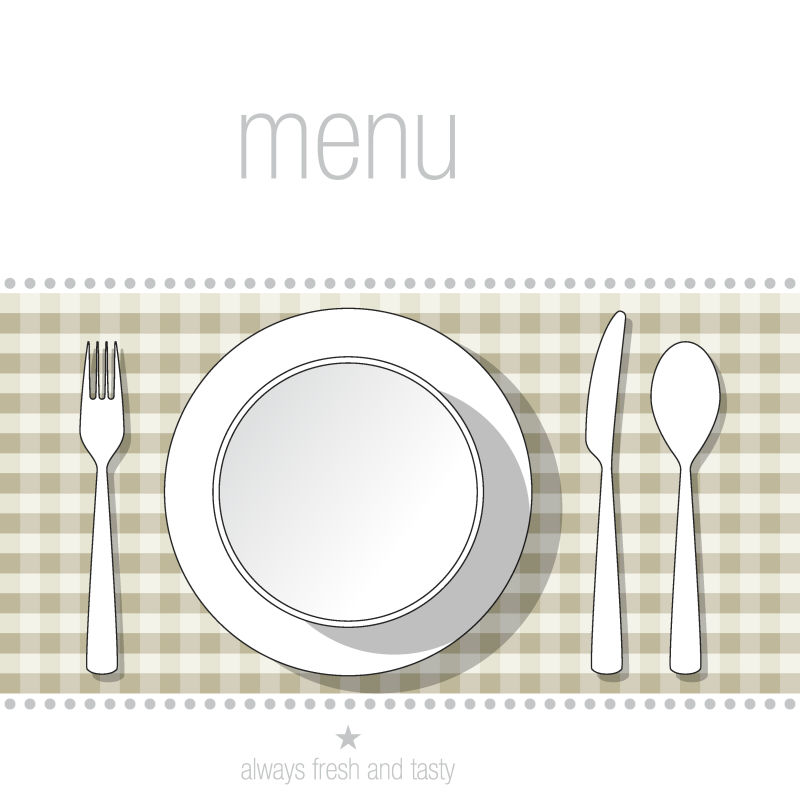 简洁的带有餐具图案的菜单设计矢量