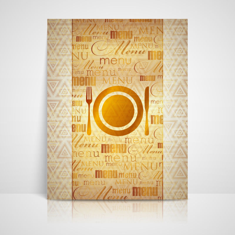 金色餐具和字母的餐厅菜单封面矢量设计