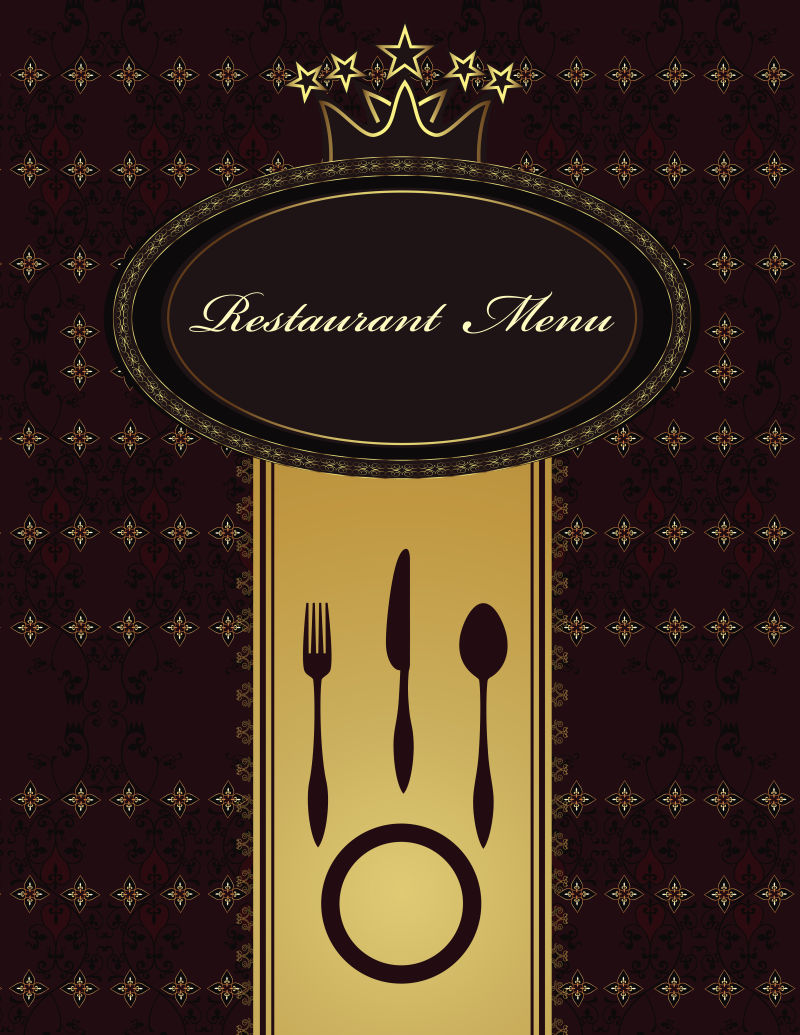 带有餐具图案的古典餐厅菜单设计矢量