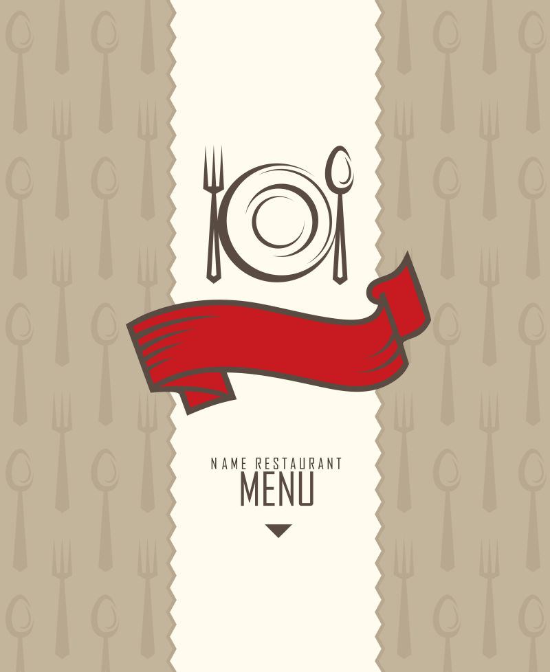 带有红色丝带的餐厅菜单设计矢量