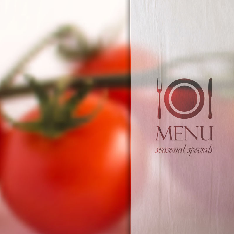 带有番茄和半透明纸餐具图案的菜单矢量