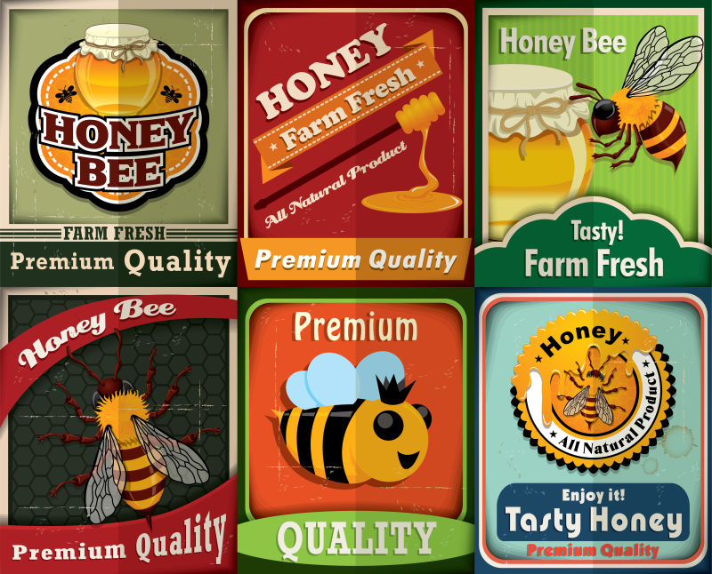 创意蜜蜂元素的矢量海报设计