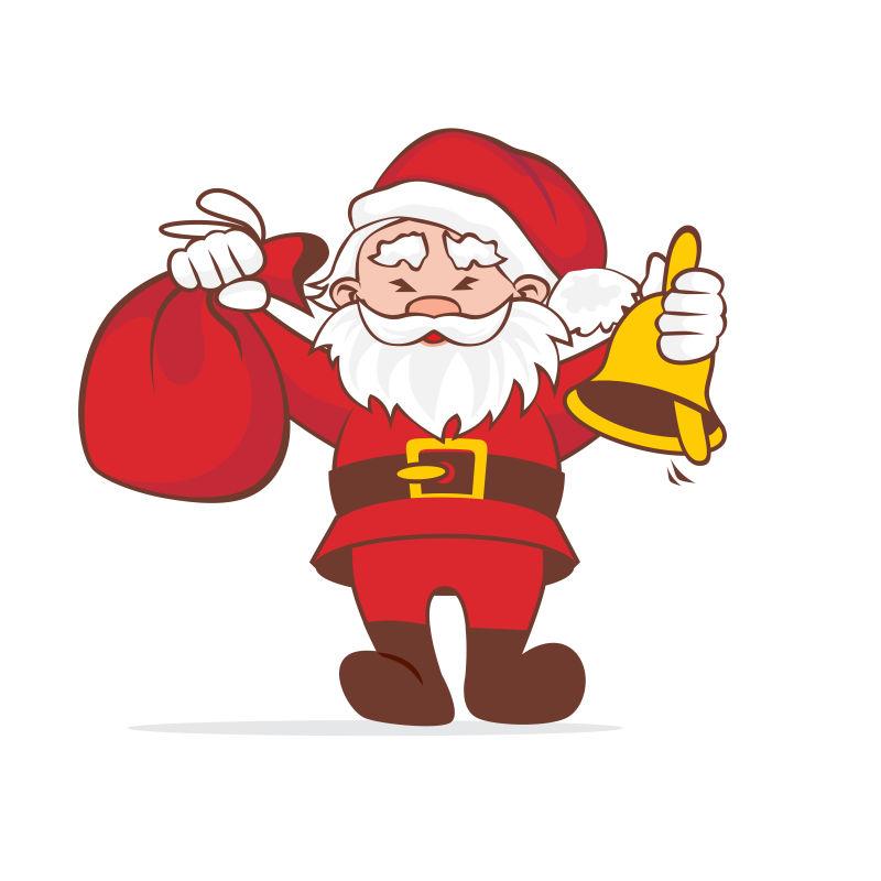 矢量设计举着礼物袋和铃铛的圣诞老人