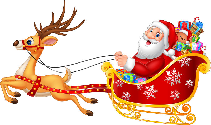 矢量设计驯鹿雪橇上的圣诞老人和礼物