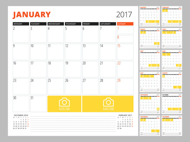 矢量2017日历1月设计