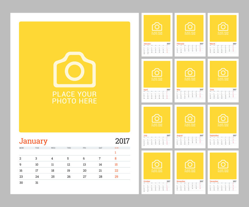 矢量黄色的2017年日历设计