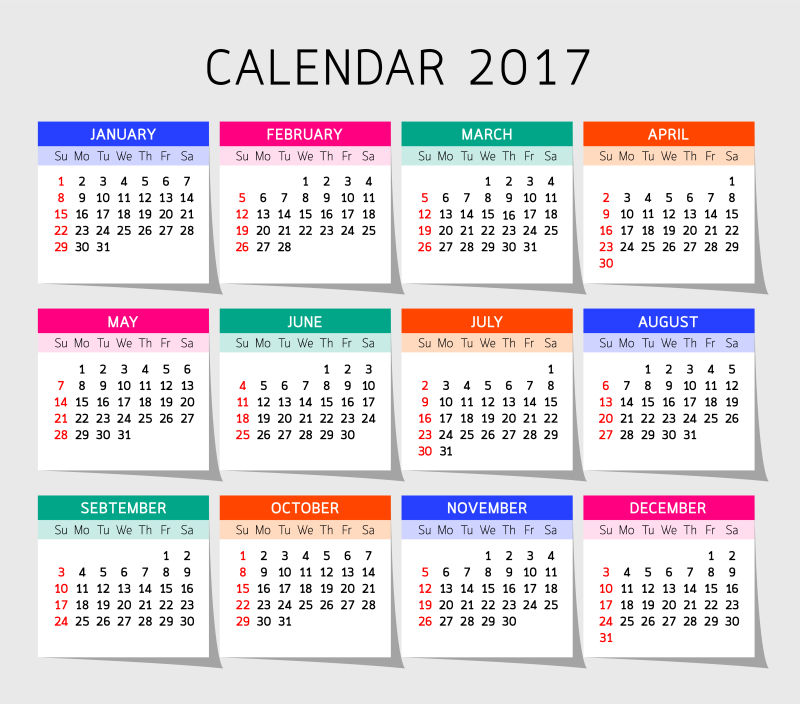 矢量12个月2017日历设计