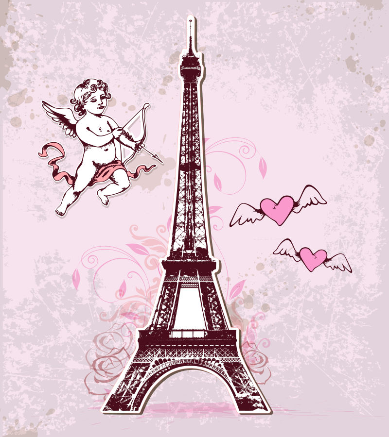 矢量浪漫巴黎铁塔元素背景