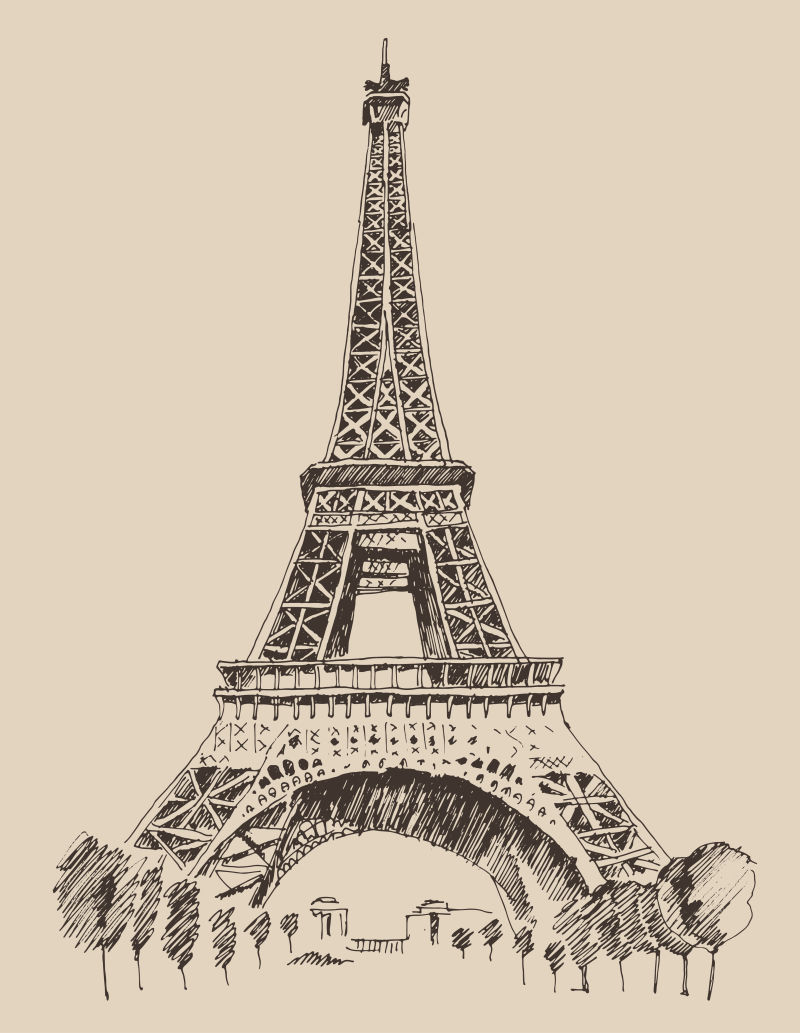 创意矢量手绘巴黎铁塔元素的设计背景