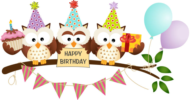 矢量庆祝生日的卡通猫头鹰平面插图