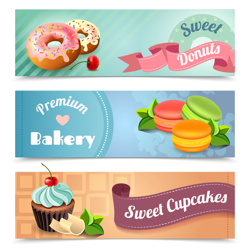 创意矢量甜品元素的横幅设计