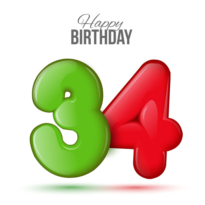 创意矢量34岁生日数字设计