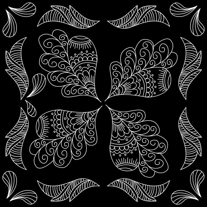 黑白版式版面印花地毯的方形图案设计