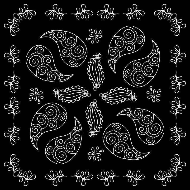 矢量黑色和白色印花地毯的方形图案设计