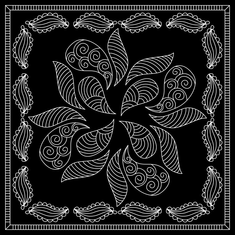 矢量黑白花纹地毯的方形图案设计