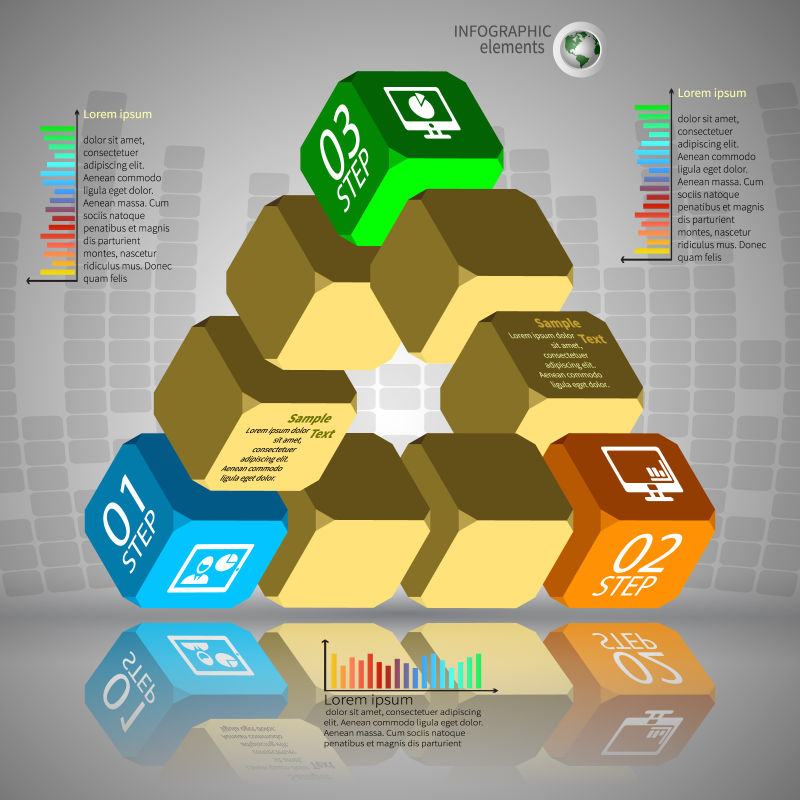 创意矢量彩色三维立方体元素的信息图表设计