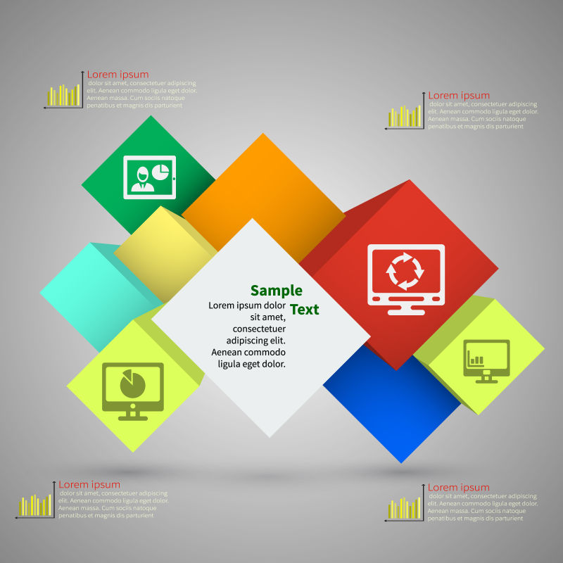 创意矢量彩色立体三维信息图表