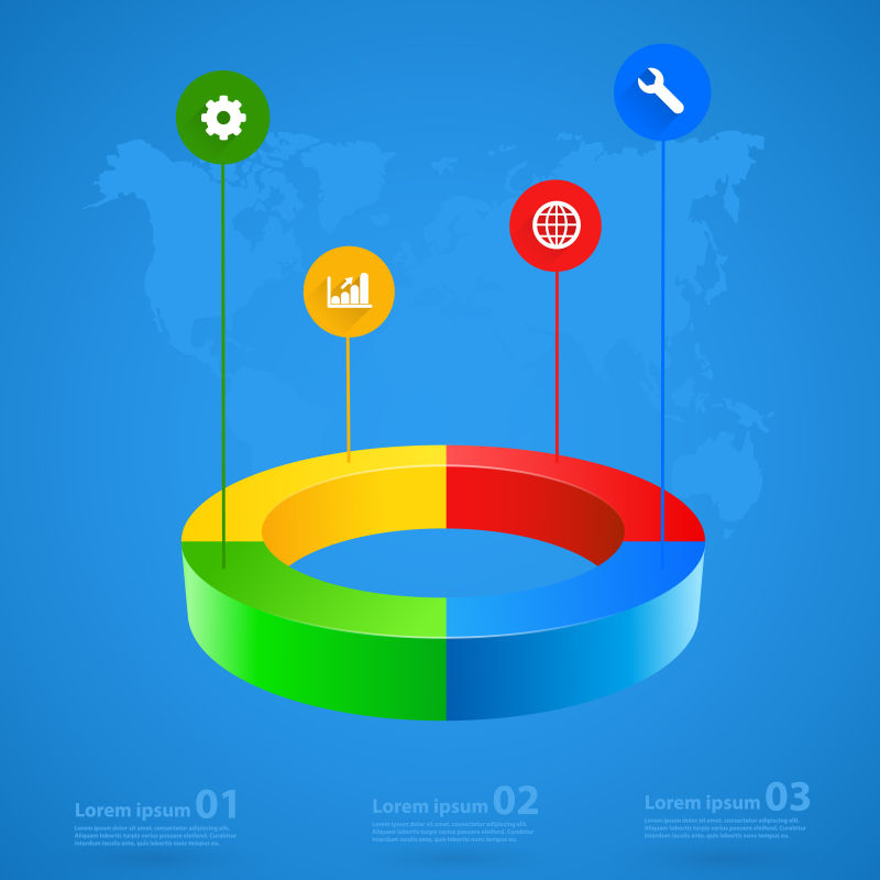 创意矢量四色三维立体环形信息图表
