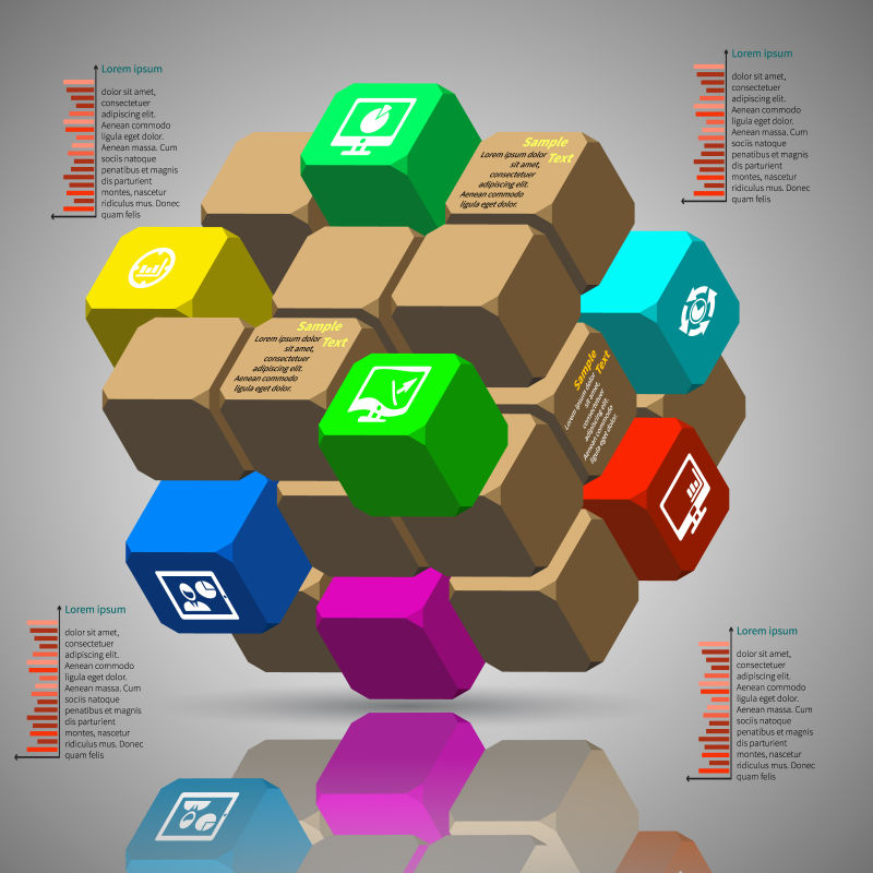 矢量多色立方体设计信息图表设计