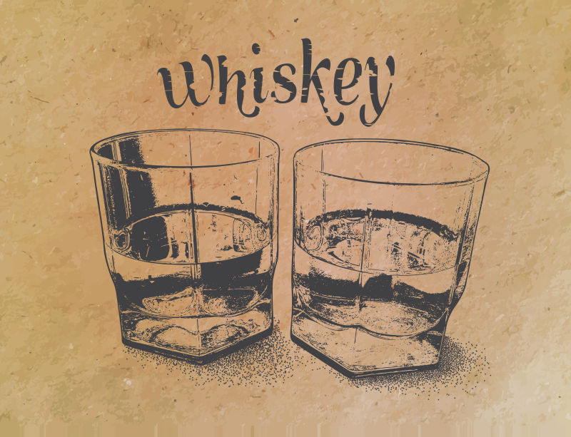 威士忌玻璃酒杯矢量插图
