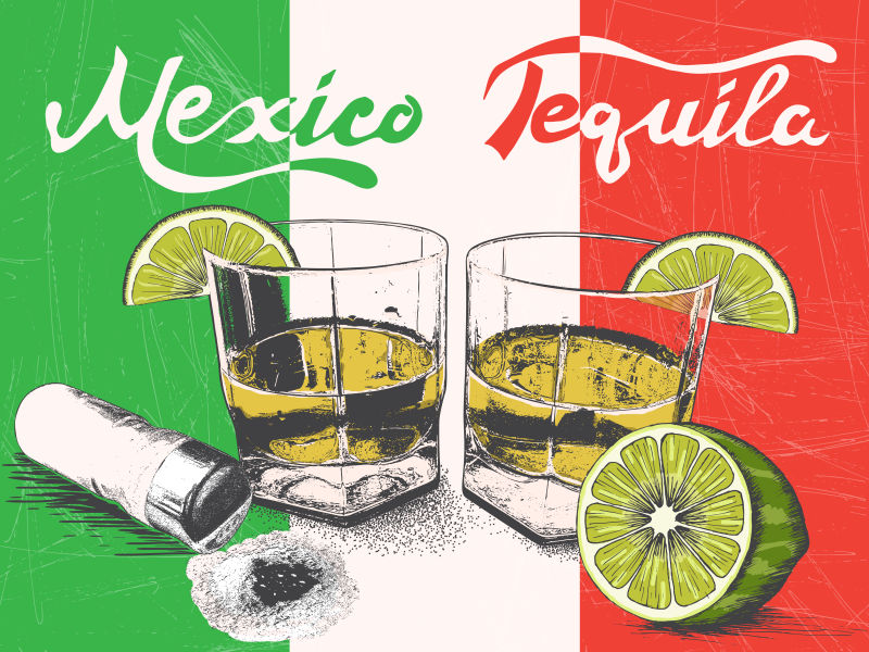 墨西哥龙舌兰酒矢量插图