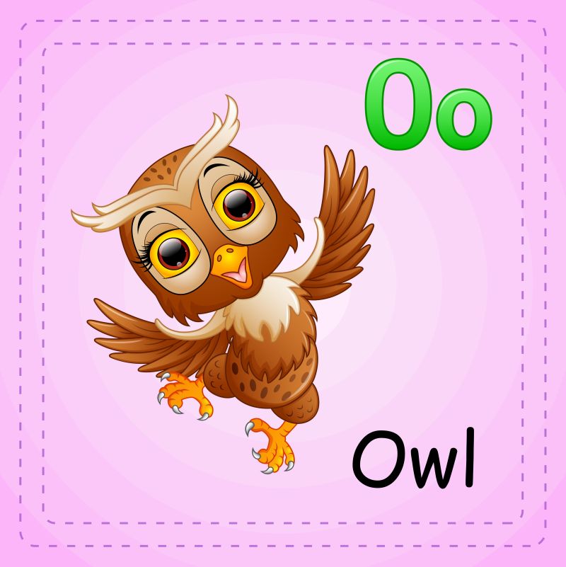 动物字母表O是猫头鹰矢量