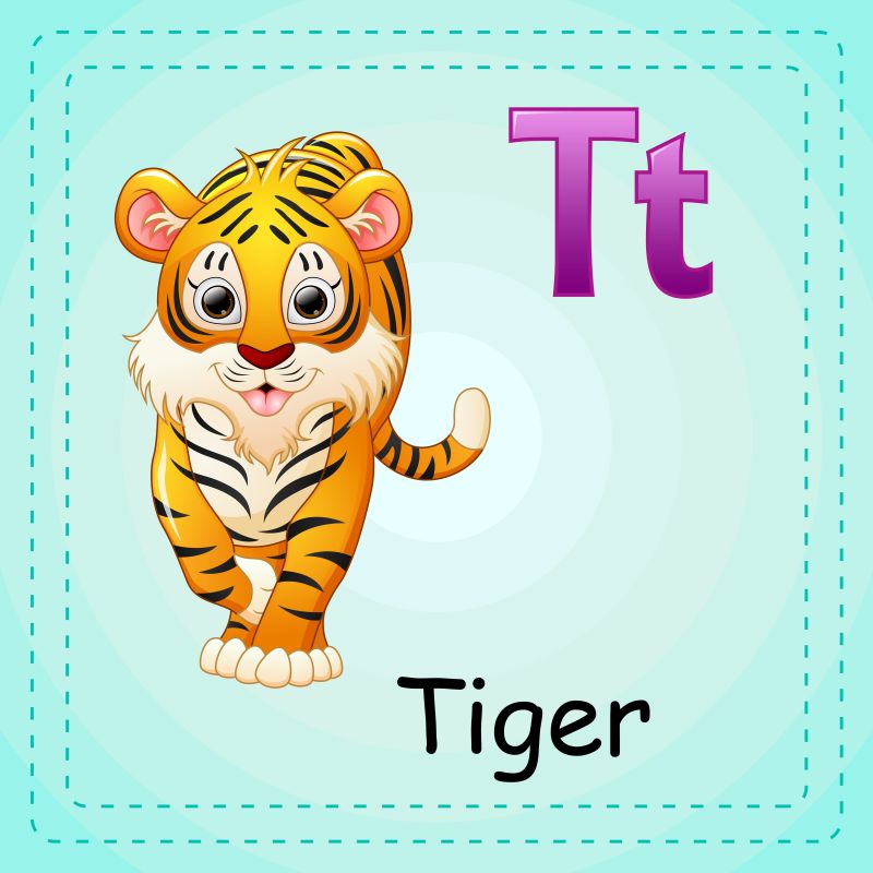动物字母T代表老虎矢量