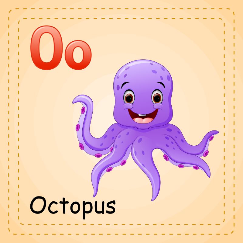 动物字母表O是章鱼矢量