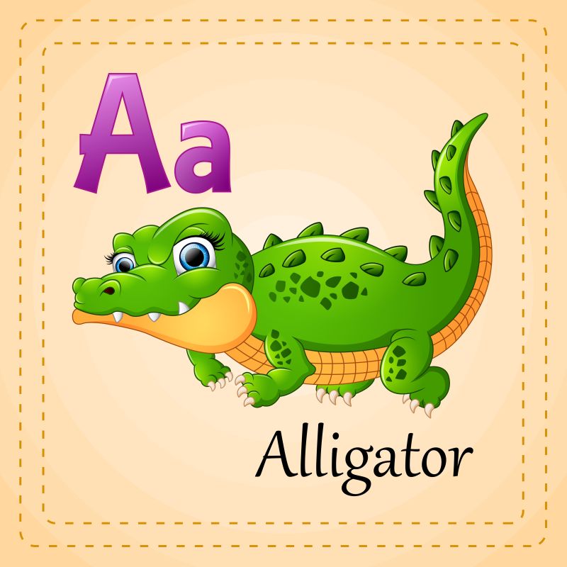 鳄鱼的一个字母动物字母表矢量
